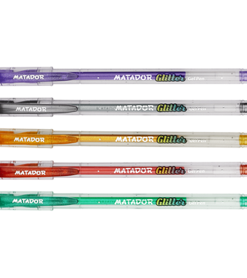 Matador Glitter Gel Pen Set – 5Pcs Colorful Inks (Orange, Green, Golden, Grey, Purple)