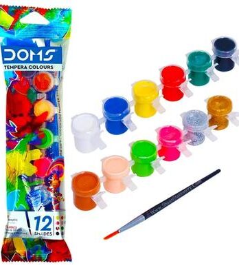 DOMS Tempera Colours – 12 Rich Shades with Free Brush for Vibrant Art Creations